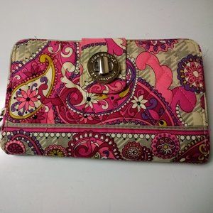 Vera Bradley Jewel Tone Pink Beige Turnlock Wallet